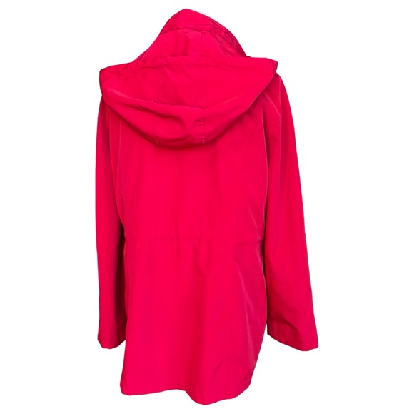 London Fog Full Zip Button Down Hooded Red Raincoat Jacket Windbreaker - Large - Picture 4 of 8